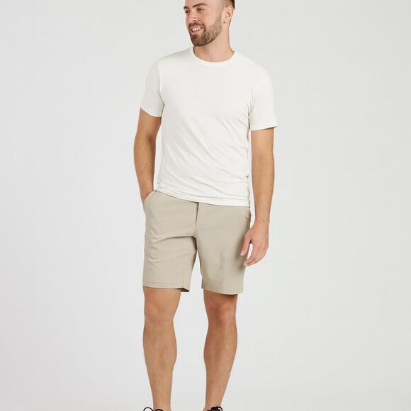 Vuori Men's SZ 34 Aim Shorts 8" In Khaki Lightweight 4-Way Stretch - Picture 1 of 4